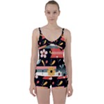  Minimalist Pattern With Simple Lines,flower And Shapes, Creating A Clean And Modern Tie Front Two Piece Tankini