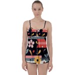  Minimalist Pattern With Simple Lines,flower And Shapes, Creating A Clean And Modern Babydoll Tankini Set