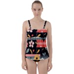  Minimalist Pattern With Simple Lines,flower And Shapes, Creating A Clean And Modern Twist Front Tankini Set