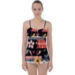  Minimalist Pattern With Simple Lines,flower And Shapes, Creating A Clean And Modern Babydoll Tankini Top