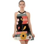  Minimalist Pattern With Simple Lines,flower And Shapes, Creating A Clean And Modern Halter Tie Back Chiffon Dress