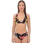  Minimalist Pattern With Simple Lines,flower And Shapes, Creating A Clean And Modern Double Strap Halter Bikini Set