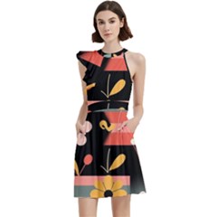 Cocktail Party Halter Sleeveless Dress With Pockets 