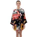  Minimalist Pattern With Simple Lines,flower And Shapes, Creating A Clean And Modern Long Sleeve Satin Kimono