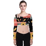  Minimalist Pattern With Simple Lines,flower And Shapes, Creating A Clean And Modern Velvet Long Sleeve Crop Top