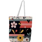  Minimalist Pattern With Simple Lines,flower And Shapes, Creating A Clean And Modern Full Print Rope Handle Tote (Large)