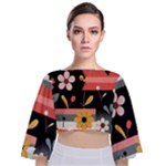  Minimalist Pattern With Simple Lines,flower And Shapes, Creating A Clean And Modern Tie Back Butterfly Sleeve Chiffon Top