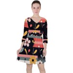  Minimalist Pattern With Simple Lines,flower And Shapes, Creating A Clean And Modern Quarter Sleeve Ruffle Waist Dress