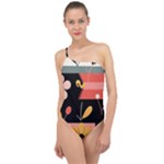  Minimalist Pattern With Simple Lines,flower And Shapes, Creating A Clean And Modern Classic One Shoulder Swimsuit