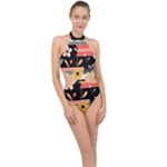  Minimalist Pattern With Simple Lines,flower And Shapes, Creating A Clean And Modern Halter Side Cut Swimsuit