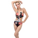  Minimalist Pattern With Simple Lines,flower And Shapes, Creating A Clean And Modern Plunging Cut Out Swimsuit