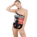  Minimalist Pattern With Simple Lines,flower And Shapes, Creating A Clean And Modern Frilly One Shoulder Swimsuit