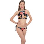  Minimalist Pattern With Simple Lines,flower And Shapes, Creating A Clean And Modern Cross Front Halter Bikini Set