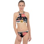  Minimalist Pattern With Simple Lines,flower And Shapes, Creating A Clean And Modern Halter Bikini Set