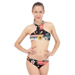  Minimalist Pattern With Simple Lines,flower And Shapes, Creating A Clean And Modern High Neck Bikini Set