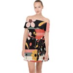  Minimalist Pattern With Simple Lines,flower And Shapes, Creating A Clean And Modern Off Shoulder Chiffon Dress