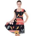  Minimalist Pattern With Simple Lines,flower And Shapes, Creating A Clean And Modern Cap Sleeve Midi Dress