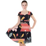  Minimalist Pattern With Simple Lines,flower And Shapes, Creating A Clean And Modern Cap Sleeve Midi Dress With Pockets