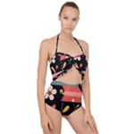  Minimalist Pattern With Simple Lines,flower And Shapes, Creating A Clean And Modern Scallop Top Cut Out Swimsuit