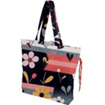  Minimalist Pattern With Simple Lines,flower And Shapes, Creating A Clean And Modern Drawstring Tote Bag