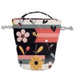  Minimalist Pattern With Simple Lines,flower And Shapes, Creating A Clean And Modern Drawstring Bucket Bag