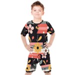  Minimalist Pattern With Simple Lines,flower And Shapes, Creating A Clean And Modern Kids  T-Shirt and Shorts Set