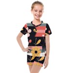  Minimalist Pattern With Simple Lines,flower And Shapes, Creating A Clean And Modern Kids  Mesh T-Shirt and Shorts Set