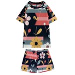  Minimalist Pattern With Simple Lines,flower And Shapes, Creating A Clean And Modern Kids  Swim T-Shirt and Shorts Set