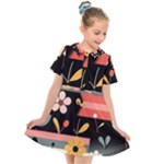  Minimalist Pattern With Simple Lines,flower And Shapes, Creating A Clean And Modern Kids  Short Sleeve Shirt Dress