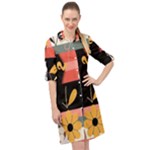  Minimalist Pattern With Simple Lines,flower And Shapes, Creating A Clean And Modern Long Sleeve Mini Shirt Dress