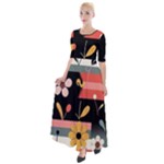  Minimalist Pattern With Simple Lines,flower And Shapes, Creating A Clean And Modern Half Sleeves Maxi Dress