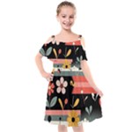  Minimalist Pattern With Simple Lines,flower And Shapes, Creating A Clean And Modern Kids  Cut Out Shoulders Chiffon Dress