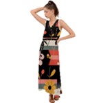  Minimalist Pattern With Simple Lines,flower And Shapes, Creating A Clean And Modern V-Neck Chiffon Maxi Dress