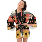  Minimalist Pattern With Simple Lines,flower And Shapes, Creating A Clean And Modern Long Sleeve Kimono