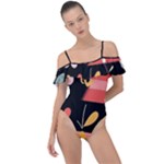  Minimalist Pattern With Simple Lines,flower And Shapes, Creating A Clean And Modern Frill Detail One Piece Swimsuit