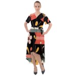  Minimalist Pattern With Simple Lines,flower And Shapes, Creating A Clean And Modern Front Wrap High Low Dress