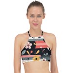  Minimalist Pattern With Simple Lines,flower And Shapes, Creating A Clean And Modern Halter Bikini Top