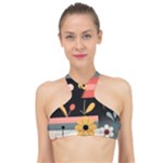  Minimalist Pattern With Simple Lines,flower And Shapes, Creating A Clean And Modern High Neck Bikini Top