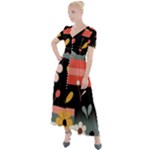  Minimalist Pattern With Simple Lines,flower And Shapes, Creating A Clean And Modern Button Up Short Sleeve Maxi Dress