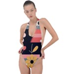  Minimalist Pattern With Simple Lines,flower And Shapes, Creating A Clean And Modern Backless Halter One Piece Swimsuit