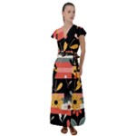  Minimalist Pattern With Simple Lines,flower And Shapes, Creating A Clean And Modern Flutter Sleeve Maxi Dress