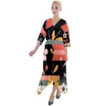  Minimalist Pattern With Simple Lines,flower And Shapes, Creating A Clean And Modern Quarter Sleeve Wrap Front Maxi Dress