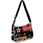  Minimalist Pattern With Simple Lines,flower And Shapes, Creating A Clean And Modern Zip Up Shoulder Bag