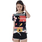  Minimalist Pattern With Simple Lines,flower And Shapes, Creating A Clean And Modern Short Sleeve Open Back T-Shirt