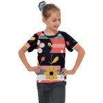  Minimalist Pattern With Simple Lines,flower And Shapes, Creating A Clean And Modern Kids  Mesh Piece T-Shirt