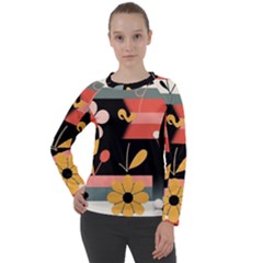 Minimalist Pattern With Simple Lines,flower And Shapes, Creating A Clean And Modern Women s Long Sleeve Raglan T