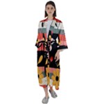  Minimalist Pattern With Simple Lines,flower And Shapes, Creating A Clean And Modern Maxi Satin Kimono