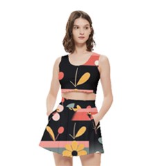 Minimalist Pattern With Simple Lines,flower And Shapes, Creating A Clean And Modern Women s Crop Top Pleated Skater Rave Skirt from ArtsNow.com