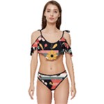  Minimalist Pattern With Simple Lines,flower And Shapes, Creating A Clean And Modern Ruffle Edge Tie Up Bikini Set	