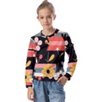  Minimalist Pattern With Simple Lines,flower And Shapes, Creating A Clean And Modern Kids  Long Sleeve T-Shirt with Frill 